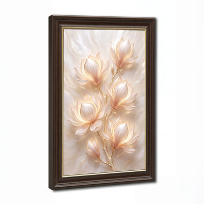 Porcelain Style Cream And Gold Magnolia Blossoms Canvas Wall Art