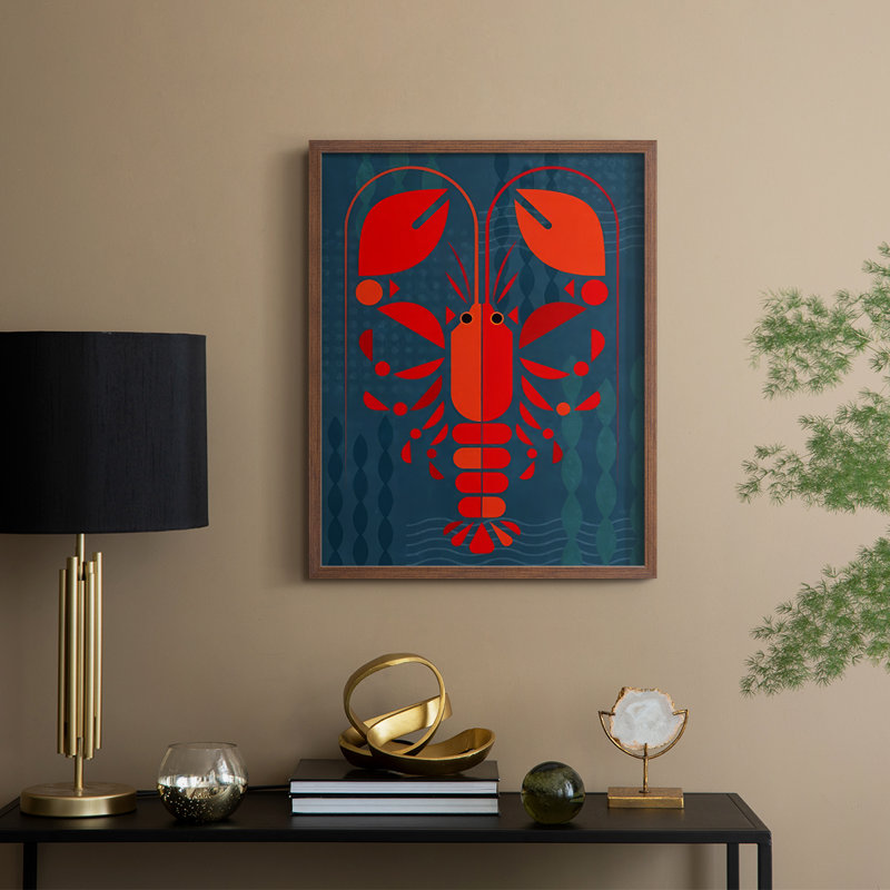 Reproduction encadrée Geo Lobster II - bois massif, H 30 po x l 24 po, Noyer