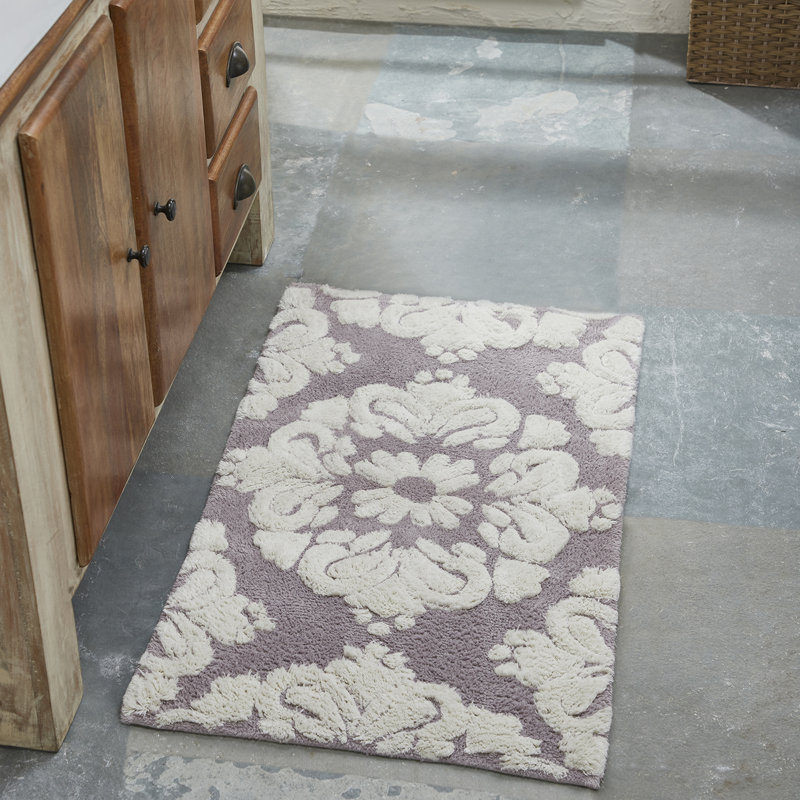 Danitra 100% Cotton Bath Rug with Non-Slip Spray Latex Backing - Soft & Absorbent Bathroom Rug, Gray, 24" x 40" Rectangle