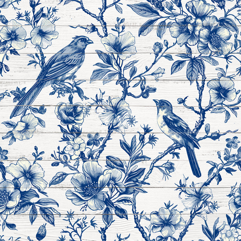 «Midnight Garden - Blue Botanical Bird», art mural, H 20 po x l 20 po