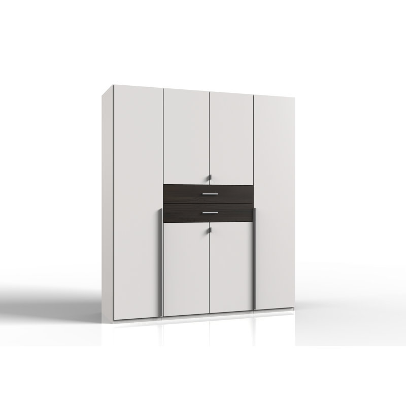 Amandus 6 Door Solid Wood Wardrobe, White/Carbon Oak