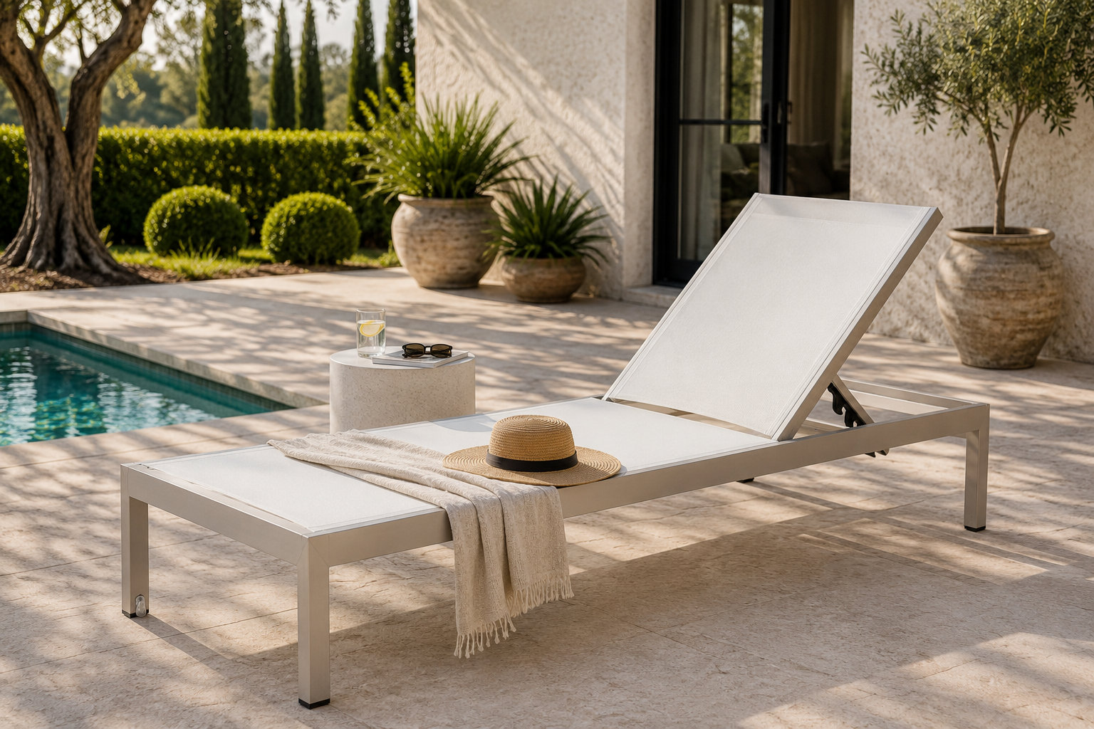 Aynura Outdoor Aluminum Chaise Lounge, Gray/White