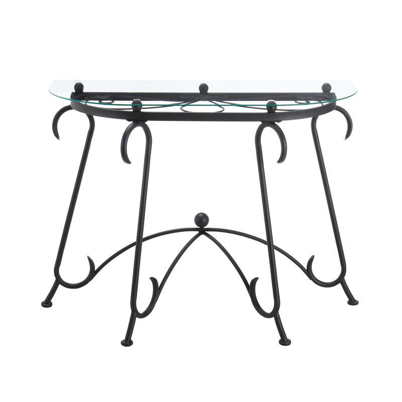 Table de salon rustique noire, plateau en verre trempé, console, style rétro, console noire, construction, forme rectangulaire,