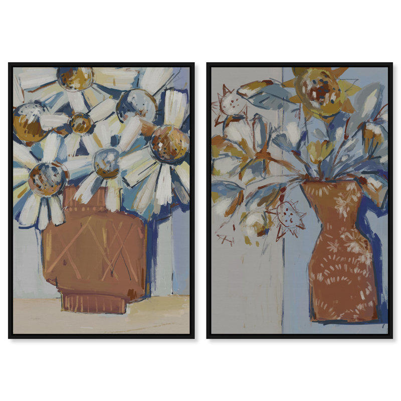 Abstract Flowers Set Set by Oliver Gal, 25" H x 17" W, Black Floater Frame