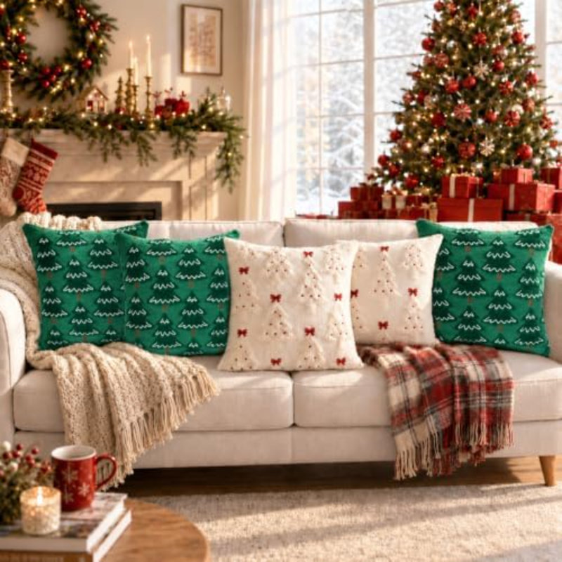Housses de coussin décoratives sapin de Noël, 40 x 40 cm, ensemble de 2, vert, Carré 16 po