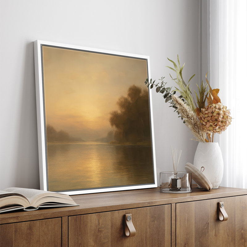 Reproduction de paysage vintage encadrée sur toile encadrée pour décoration de salon, H 24,8 po x l 24,8 po, Blanc