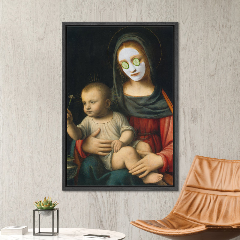 "Visage concombre de la Vierge Jésus", H 36 po x l 24 po, Cadre flottant noir