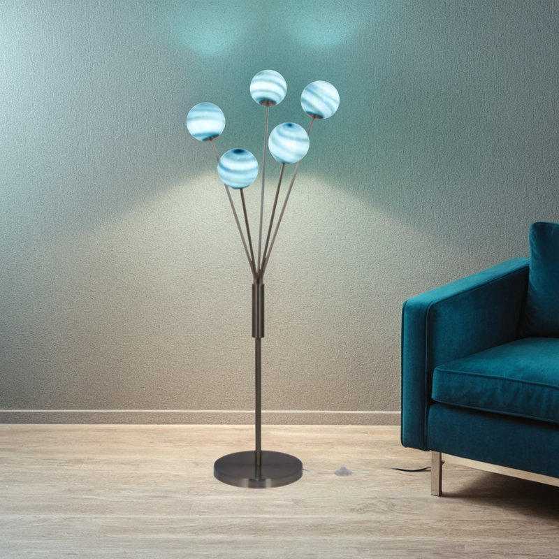5-Light Metal LED Floor Lamp, Blue, Brushed Nickel