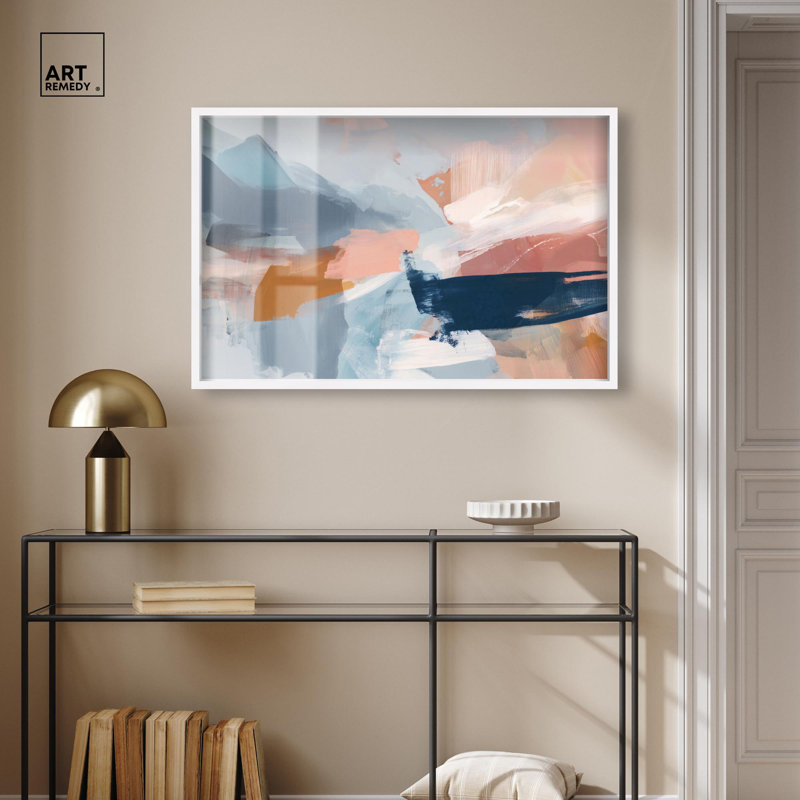 Crashing Tide I Shadowbox Print Blue Abstract Decor par Art Remedy, cadre blanc, 37 x 25, H 25 po x l 37 po, Cadre blanc
