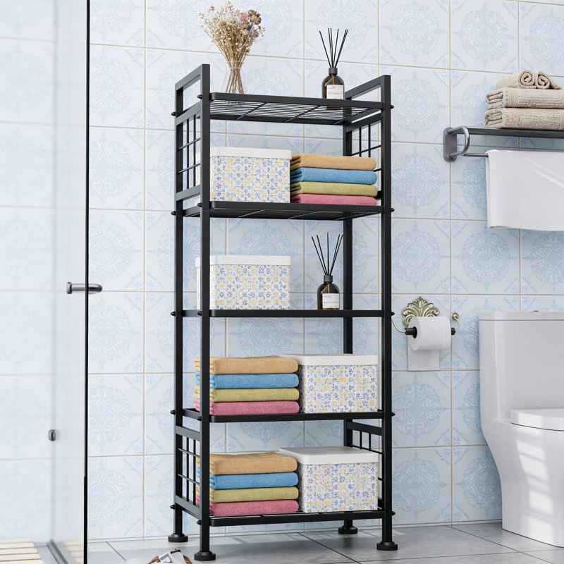 5-Wire Standing Book Shelf & Bookcase, Metal Storage Shelving Unit Pantry Rack, Black