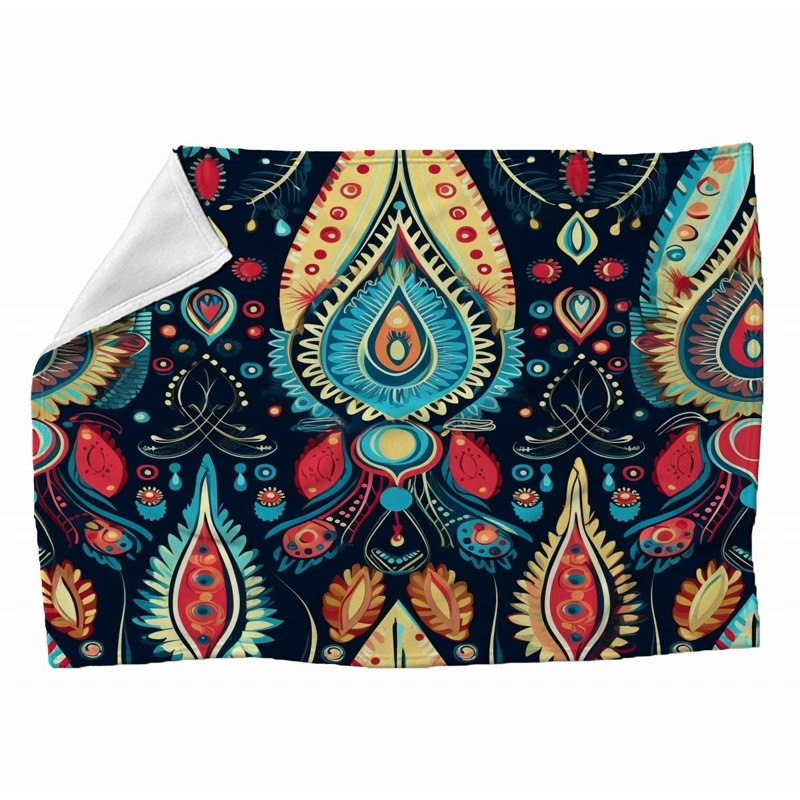 Machine Printed Throw Blanket, Geometric, 60" L x 50" W, Green/Black/Red/White