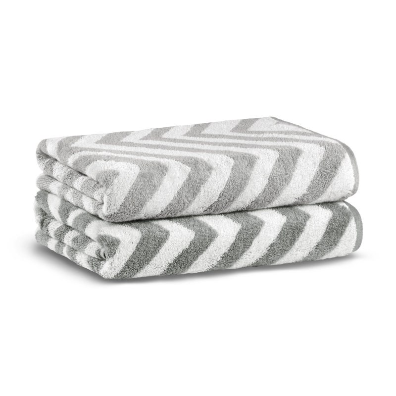 Serviette de bain 100% coton Ebenal, Blanc / gris