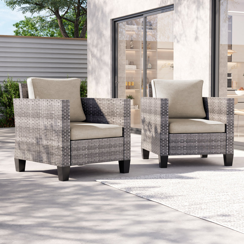 Campeaux Wicker 2 - Person Patio Conversation Set with Cushions, Gray, Beige