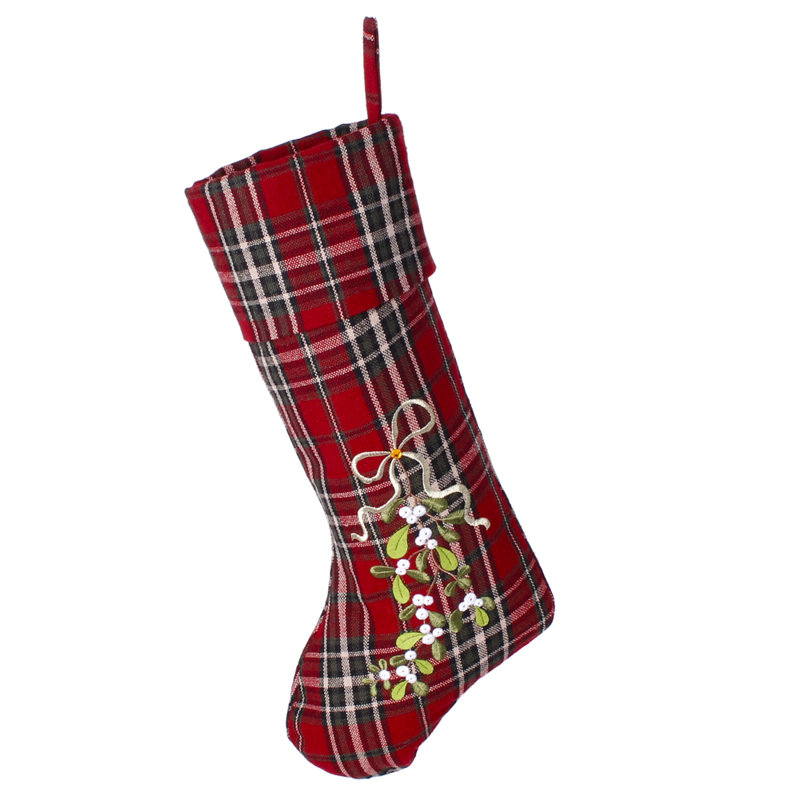 Tartan Mistletoe Embroidered Christmas Stocking