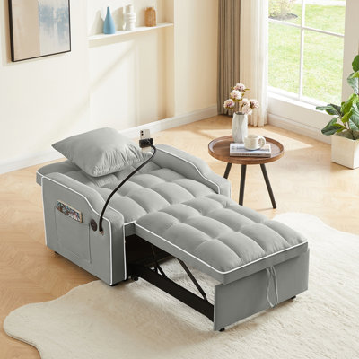 3 In 1  Sleeper Sofa Chair Bed With Adjustable Backrest & Phone Holder & USB, Type-C, Adjustable Recliner
