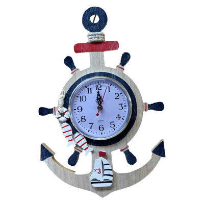 Horloge murale en forme de roue de bateau avec ancre