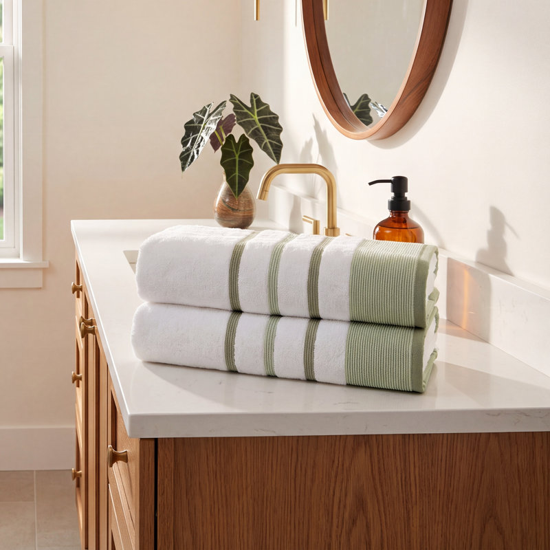 Deanthony Luxury Cotton Decorative, Desert Sage Green/Moss Green, Bath Sheets - 2 Pack