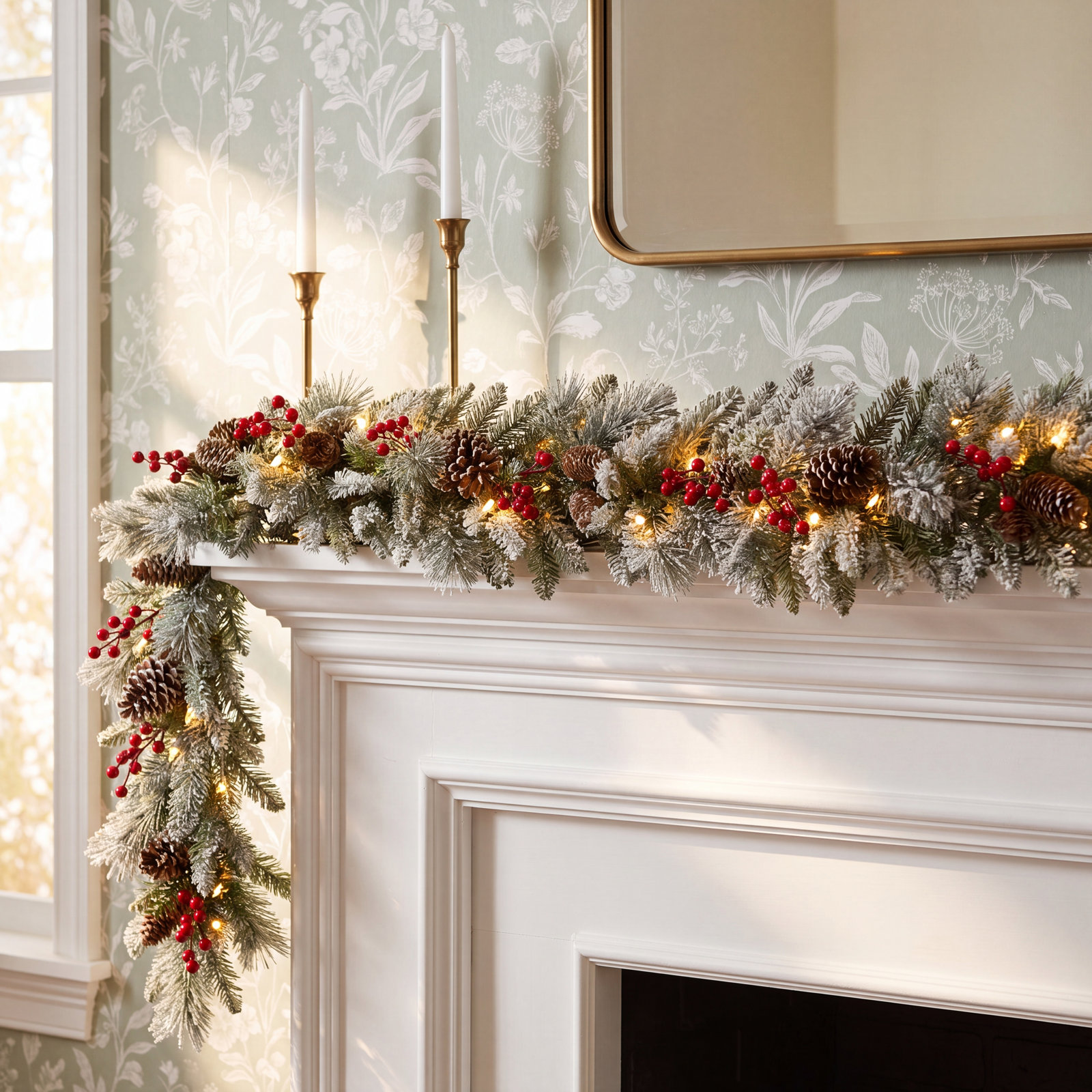 108" Frosted Pre-Lit Berry Christmas Garland
