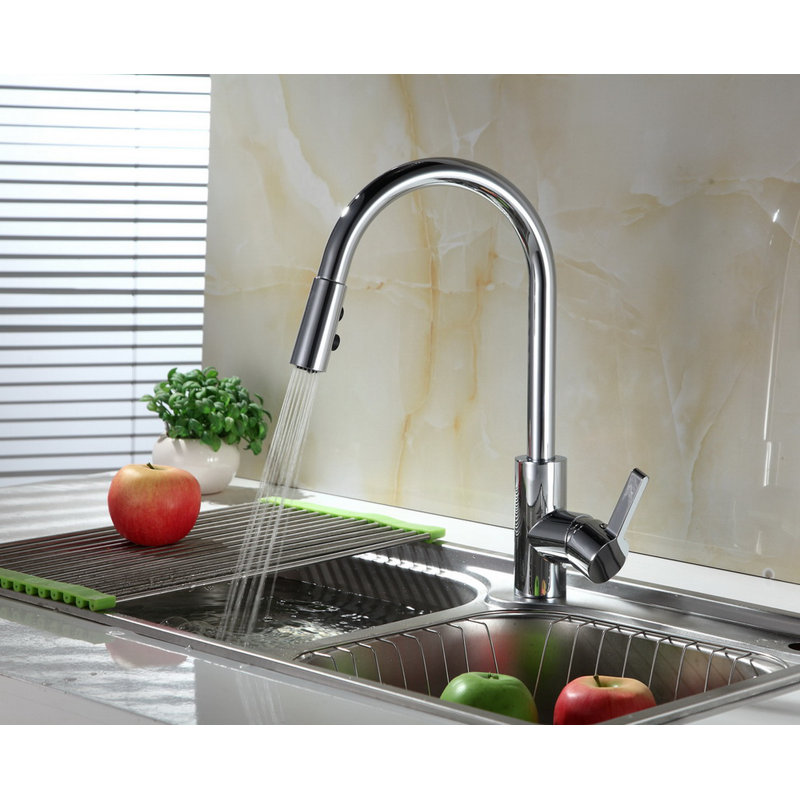 Robinet de cuisine à poignée simple rétractable, Chrome