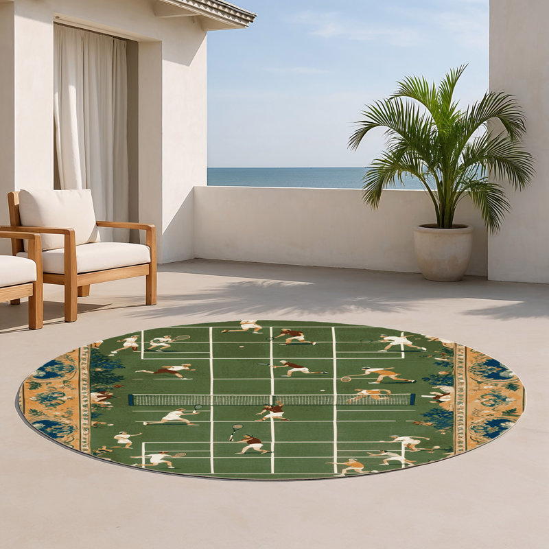 French Brown Indoor and Outdoor Area Rug, Round 5'