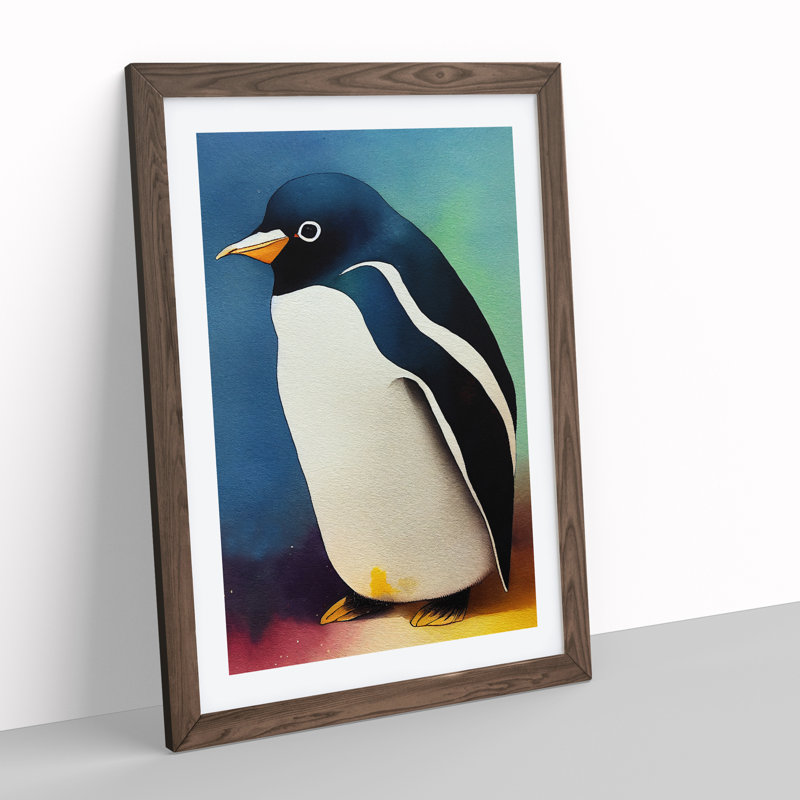 Penguin No.3 - Single Picture Frame Painting, 64cm H x 46cm W x 2cm D, Walnut