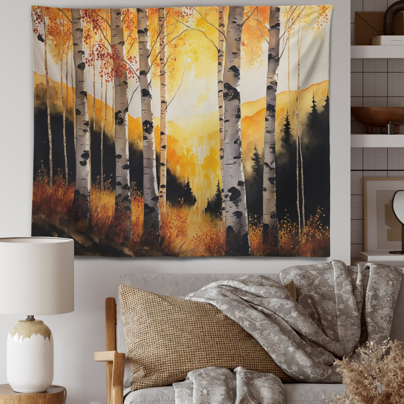 Polyester bouleau Golden Hour I tapisserie avec punaises, H 32 po x l 39 po