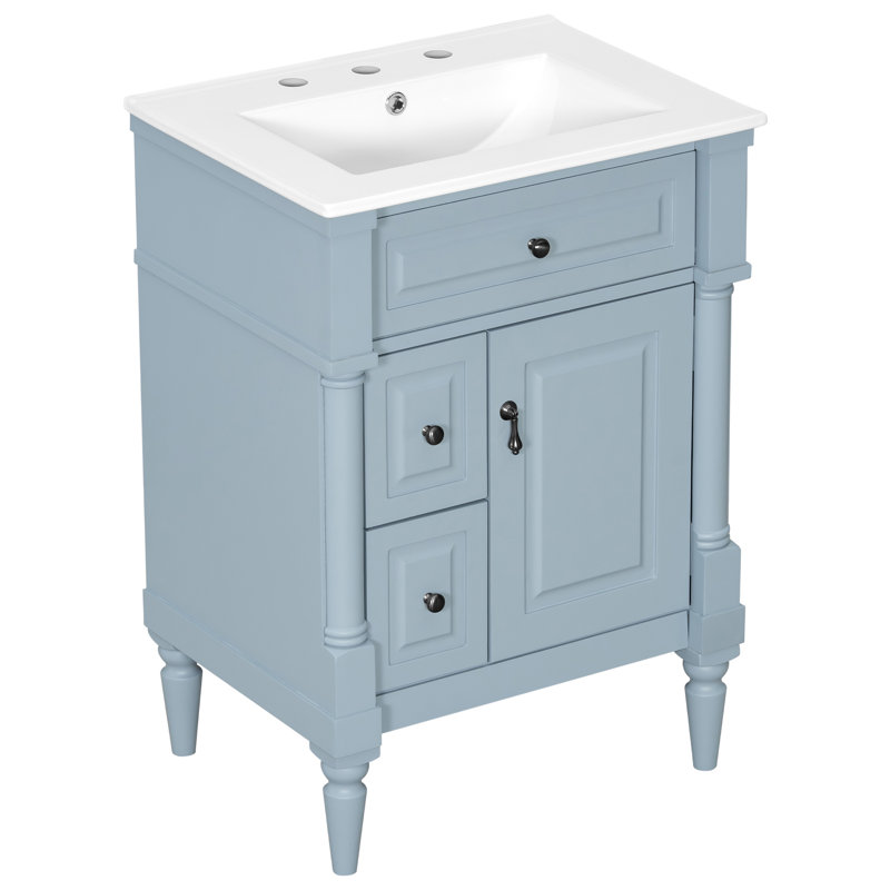 Meuble-lavabo 24 po avec comptoir en céramique, Bleu