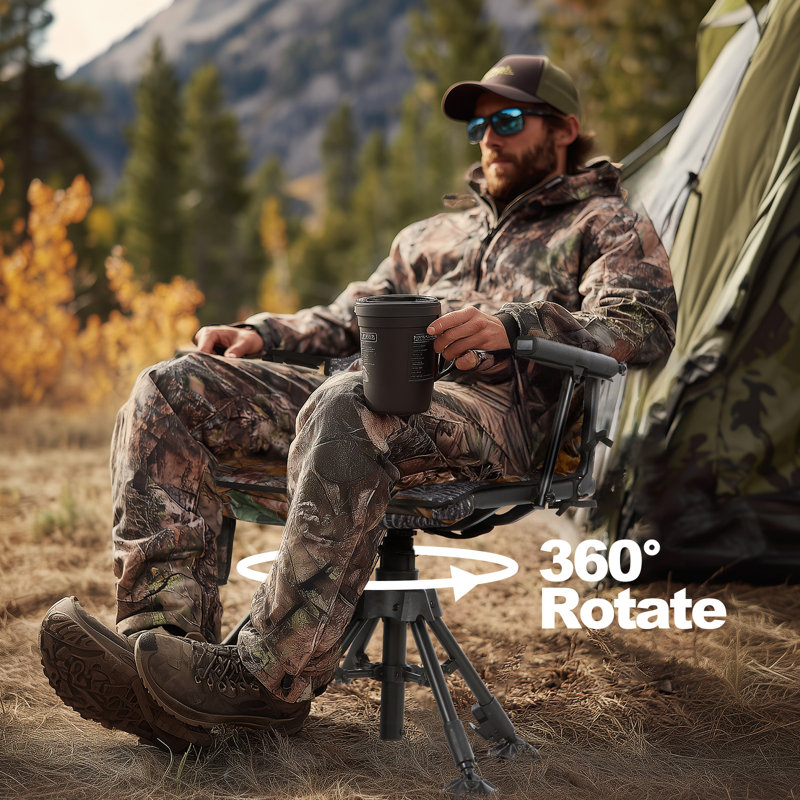 Heated 360 Degree Swivel Hunting Chair with Adjustable Legs, Silent Rotation, Built-In Battery, Portable & Foldable