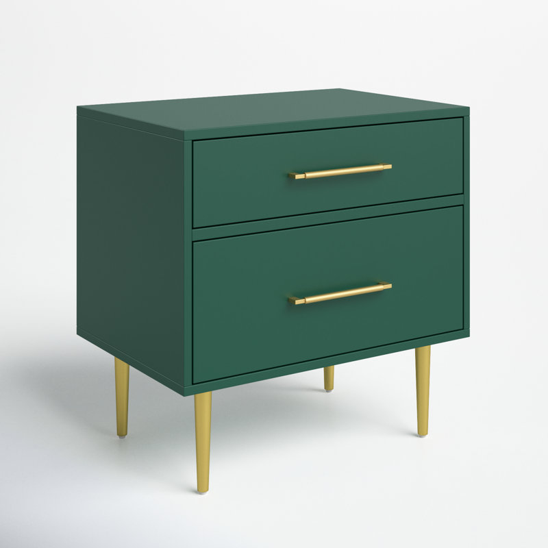 Baugh Glam Two Drawer Nightstand, Dark Green