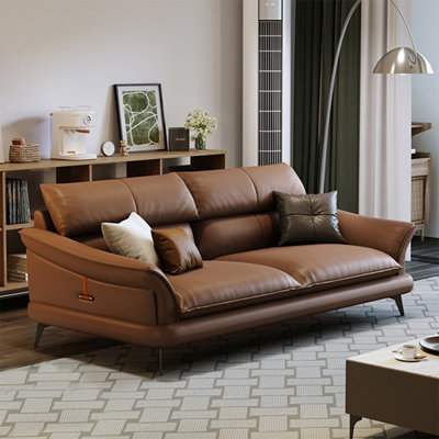 Coffee Genuine Leather Standard Sofa cushion Loveseat
