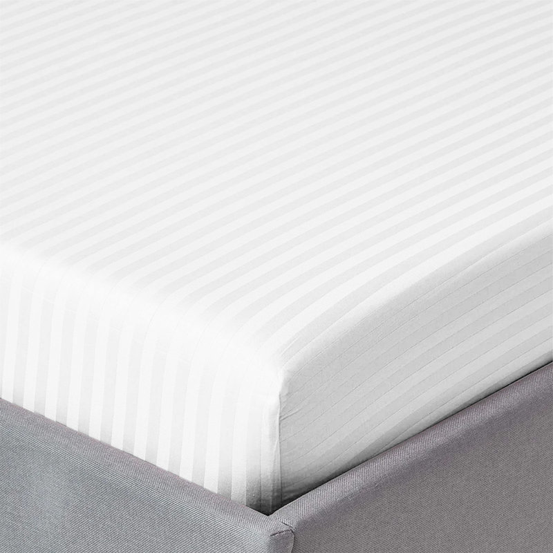 Microfiber Striped Fitted Sheet, Single (3'), White