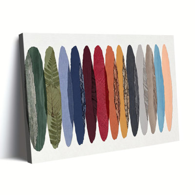 Multicolor Fabric Bark Leaf Collage Neutral Boho Canvas Art, Wrapped Canvas, Ready to Hang