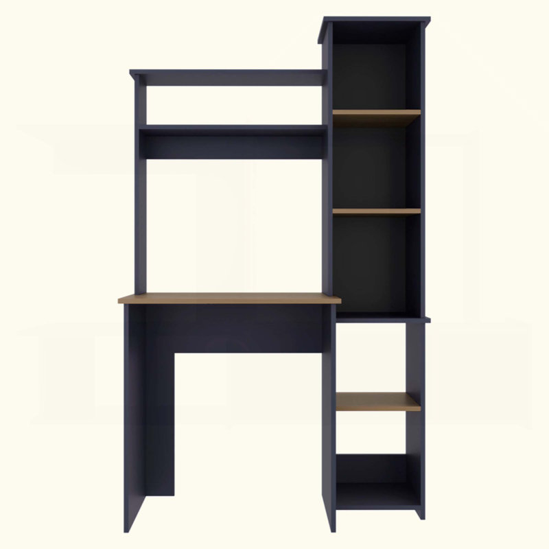 Versalles Writing Desk, Modern Studio Or Office Desk, Two Superior Shelves, And Five Side Open Shleves For Books Organization