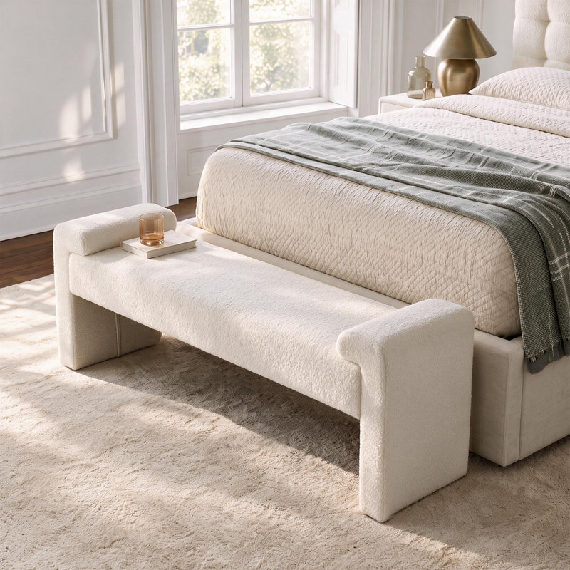 Banc rembourré l 59,4 po, Blanc, Blanc