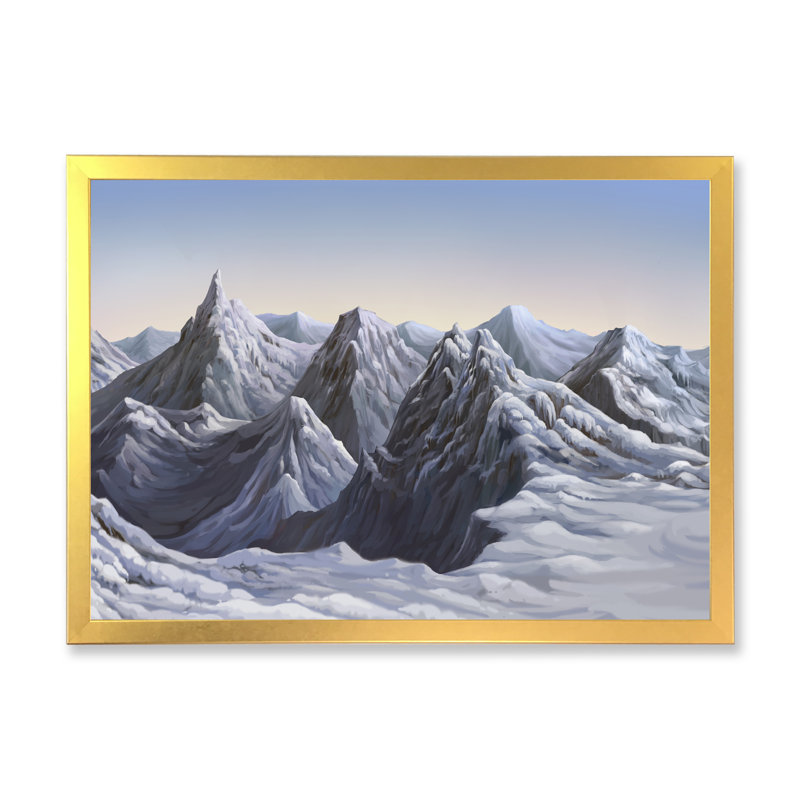 «White Winter Snow Mountain», peinture sur toile, H 30 po x l 40 po x P 1,5 po, Cadre doré à coins fermés