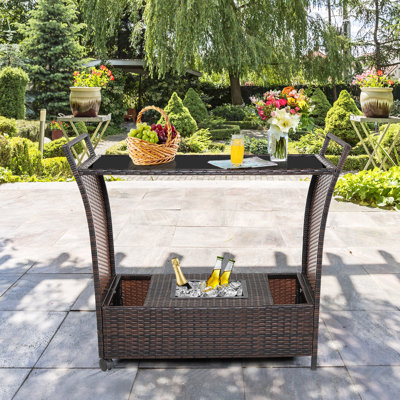 Bar Cart with Steel Frame and Wicker Outer Material