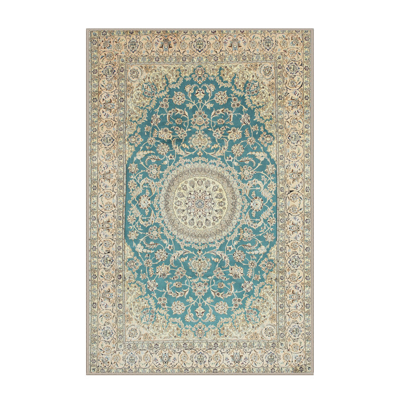 Beige oriental/Tapis décoratif bleu, Rectangle 7 pi x 10 pi