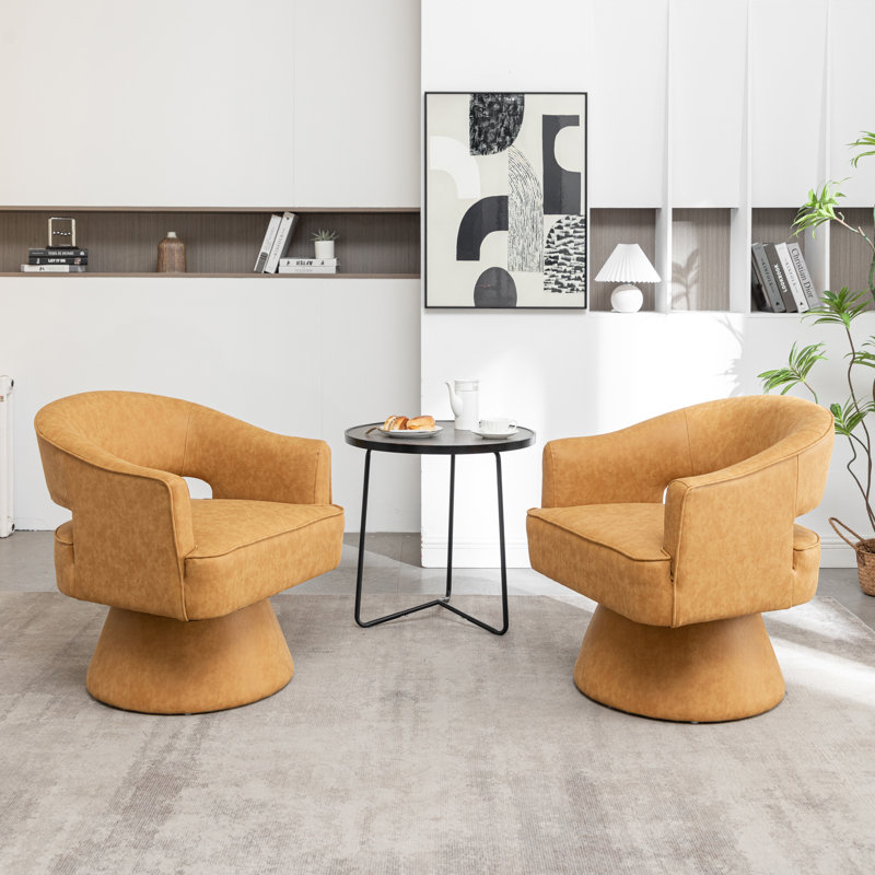 Fauteuil demi-tonneau pivotant en similicuir Kiersten, Similicuir jaune, 2
