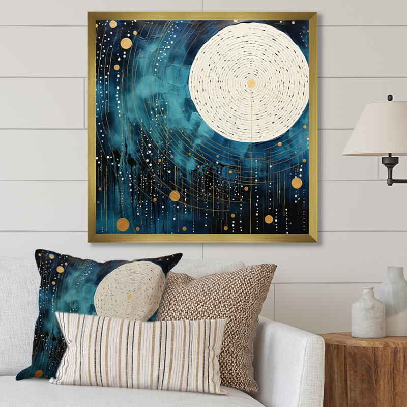 Lune bleue minimalisme IV sur toile, Cadre doré à une seule photo, H 16 po x l 16 po x P 1 po