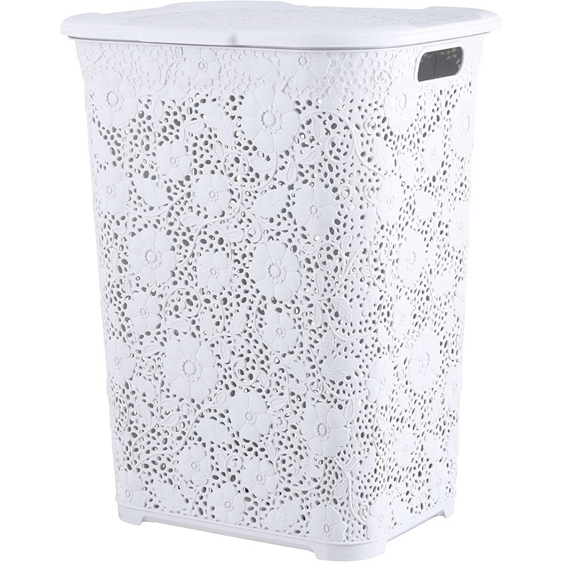 Panier à linge décoratif en dentelle, H 22 po x l 16,5 po x P 13,5 po, Beige