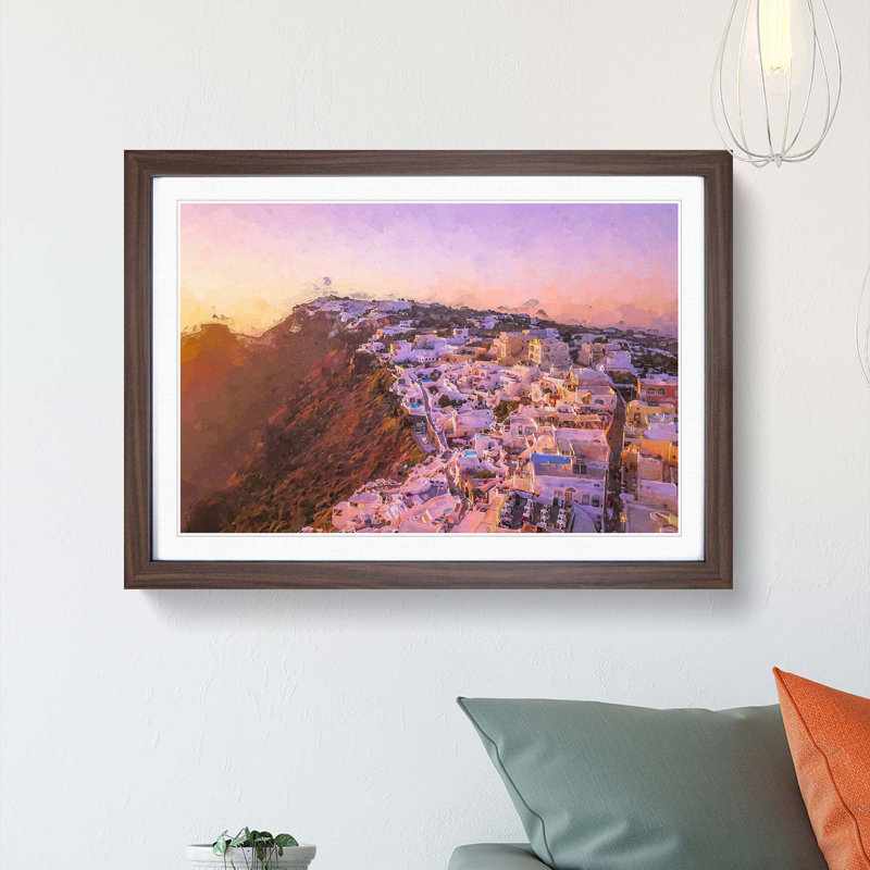 View of Santorini in Greece in Abstract - Picture Frame Graphic Art Print, 60cm H x 91cm W x 2cm D, Walnut