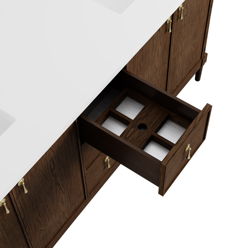 Kinnsden 72" W Double Vanity w/ FreePower Wireless Charger, Sable Oak, Ethereal Noctis Silestone