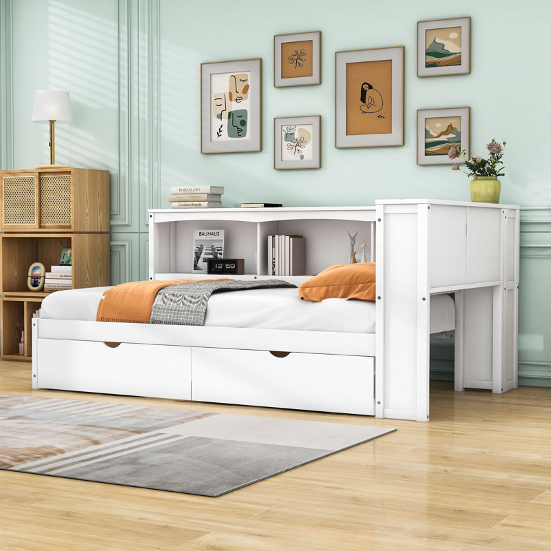 Twin Daybed with 2 Drawer and Storage Cabinets and USB Ports, White