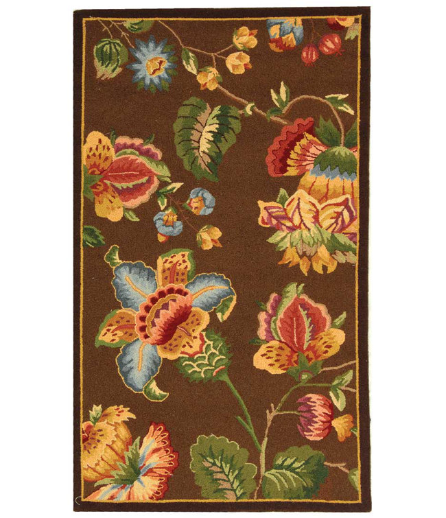 Hollander Floral Handmade Tufted Wool Brown Area Rug