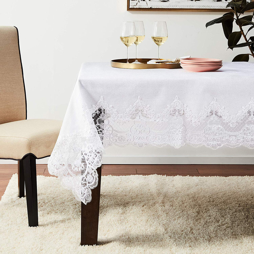 Versailes Embossed Embroidered Vintage Lace Design Tablecloth Violet Linen 