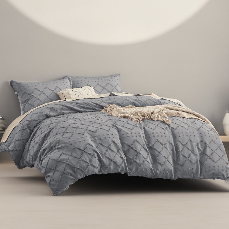 Ensemble de housse de couette pour toutes les saisons, Housse de couette grand + 2 taies décoratives sta, Gris