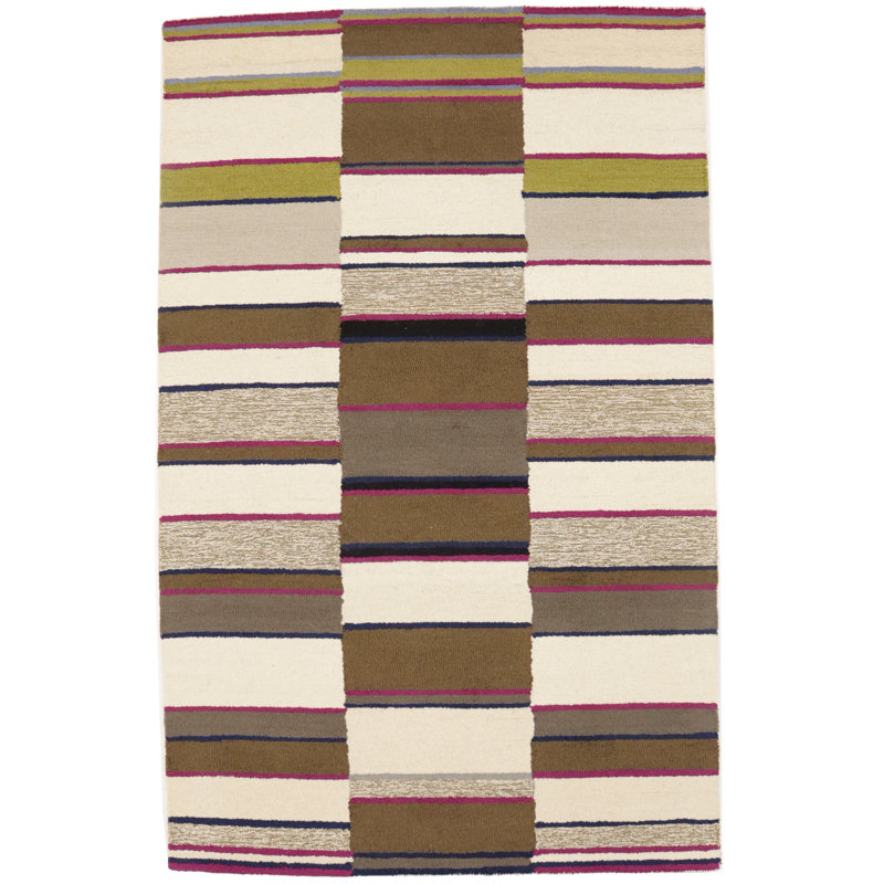 Tapis moderne rectangulaire touffeté à la main beige et fuchsia treillis 5 x 8 Shaney