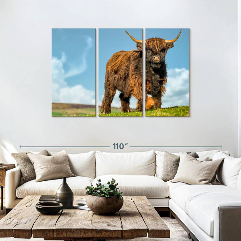 Brampt Dark Haired Highland Cow, 48" H x 74" W