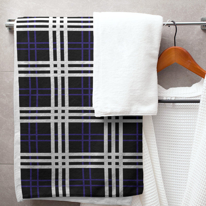 Serviette de bain Baltimore football Luxury, Mélange polyester-coton, Noir / mauve / blanc