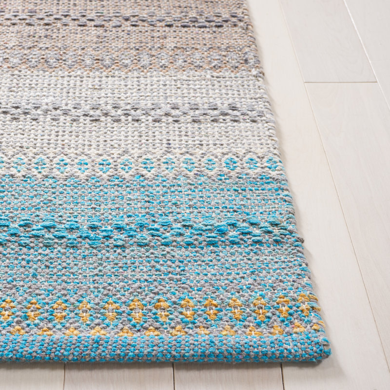 Gulbranson Striped Handmade Flatweave Cotton Area Rug in Gray/Blue/Orange, Runner 2'3" x 9'